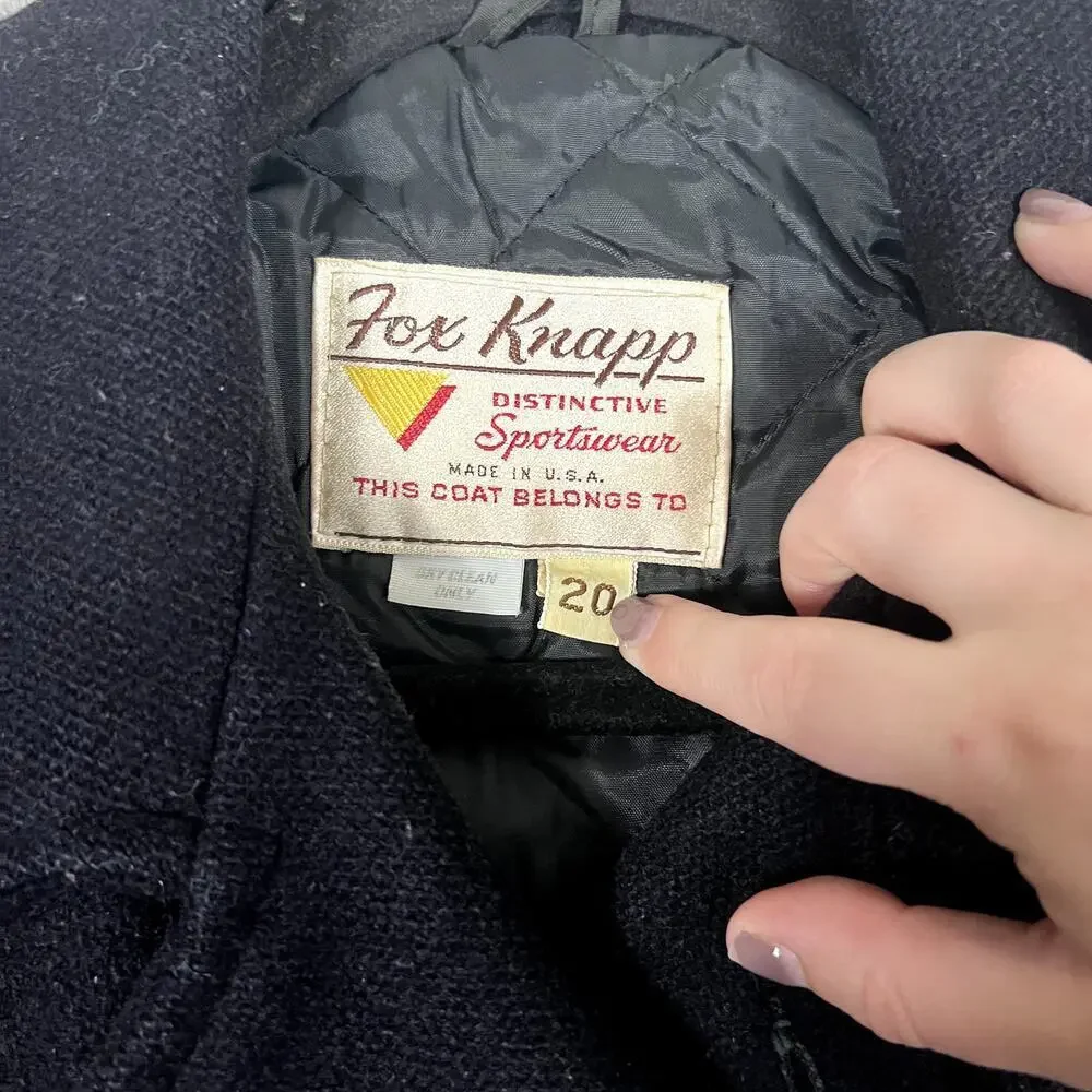 Fox Knapp Mens Vintage Wool Blend Pea Coat Navy Size 20 Classic Military Style‎